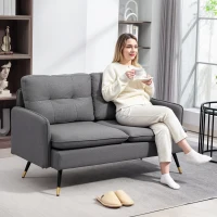 HOMCOM 55" Loveseat Sofa, Linen Love Seat w/ S spring, Steel Legs and Button Tufting, Small Couch for Living Room, Dark Grey(m-1)