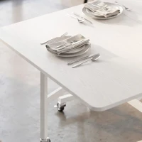 HOMCOM Six-Seater Drop-Leaf Dining Table with Wheels, White(m-11)