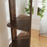 HOMCOM 15" x 62" Full Length Mirror, Tempered Glass Floor Mirror on Wheels with Storage Shelves, Coat Hangers, Brown Wood Grain(m-9)