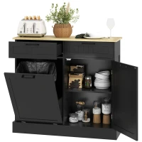 HOMCOM Hidden Garbage Bin Cabinet, Tilt Out Trash Cabinet w/ 2 Drawers, Freestanding Kitchen Island for Laundry, Black(m-9)