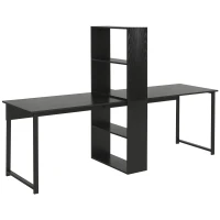 HOMCOM 2-Person Computer Desk with Storage Shelves, Double Study Table with Bookshelf, Writing Desk for Laptop, PC, Home Office Workstation, Black(m-2)