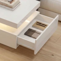 HOMCOM LED Coffee Table with Storage, 2-Tier Modern Center Table with 2 Drawers for Living Room, High Gloss White(m-8)