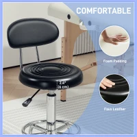 HOMCOM Adjustable Stool, Rolling Stool, 360° Rotate, with Backrest and Wheels, Black(m-4)