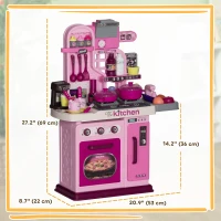 Qaba Kids Play Kitchen with Lights, Sounds, 33 Accessories & Storage for Toddler 3-6 Years(m-3)