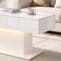 HOMCOM LED Coffee Table with Storage, High Gloss Modern Center Table with 2 Drawers and Remote Control for Living Room, White(m-8)