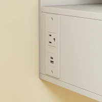 HOMCOM Floating Nightstand Set of 2, Wall Mounted Bedside Table with with Power Outlets, Drawer and Shelf, White(m-9)