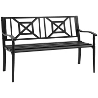 Outsunny Steel Garden Bench for Outdoor, 2-person Patio Bench, Loveseat Furniture for Lawn, Deck, Yard, Porch, Entryway, Black(m-2)