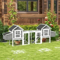 PawHut 123" Extra Large Chicken Coop Wooden Poultry House Rabbit Hutch Hen Backyard with Run Ramps and Nesting Boxes, Grey(m-8)