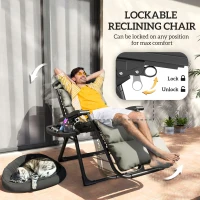 Outsunny 2pcs Reclining Zero Gravity Chair with Adjustable Backrest, Folding Garden Sun Lounger with Removable Cushion, Grey(m-4)