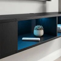HOMCOM TV Stand with RGB LED Lights, Entertainment Center with Open Shelves for 75 Inch TV, Black Wood Grain(m-11)