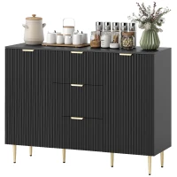 HOMCOM Modern Kitchen Storage Cabinet, Sideboard Buffet Cabinet w/ 3 Drawers and Adjustable Shelves for Kitchen Hallway, Black(m-2)