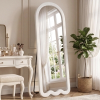 HOMCOM 64" x 24" Full Length Mirror, Floor Mirror Hanging or Wall Mount, with Arched Wavy Bottom Velvet Frame for Bedroom