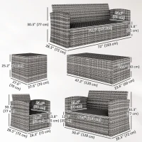 Outsunny 6 Pieces Wicker Patio Furniture Set with Cushions, 7-Seater Rattan Patio Sofa Set with Storage Table, Black(m-3)