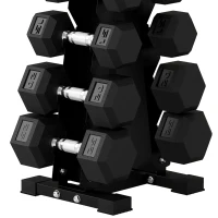 Soozier Hex Dumbbell Weight Set with Vertical Rack, 150lbs Rubber-Coated Dumbbells with Non-Slip Handles(m-10)