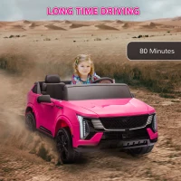 Qaba 2-Seater Ride on Truck, 12V Cadillac Escalade Licensed Kids Electric Car with Remote , Spring Suspension, Pink(m-7)