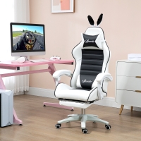 HOMCOM Cute Racing Gamer Chair, PU Leather Gaming Chair with Footrest, Headrest and Lumbar Support, Black