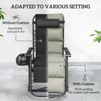 Outsunny 2pcs Reclining Zero Gravity Chair with Adjustable Backrest, Folding Garden Sun Lounger with Removable Cushion, Grey(m-5)