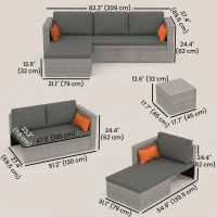 Outsunny 3-Piece Patio Furniture Set Modern Sectional Sofa Rattan Chair Wicker Conversation Set Outdoor Hand Woven Rattan Wicker Furniture Patio Coffee Table Sofa Set, Grey(m-3)