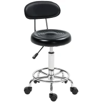 HOMCOM Adjustable Stool, Rolling Stool, 360° Rotate, with Backrest and Wheels, Black(m-9)