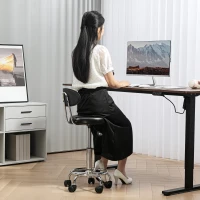 HOMCOM Adjustable Stool, Rolling Stool, 360° Rotate, with Backrest and Wheels, Black(m-8)
