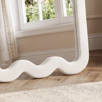 HOMCOM 64" x 24" Full Length Mirror, Floor Mirror Hanging or Wall Mount, with Arched Wavy Bottom Velvet Frame for Bedroom(m-12)