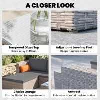 Outsunny 3-Piece Patio Furniture Set Modern Sectional Sofa Rattan Chair Wicker Conversation Set Outdoor Hand Woven Rattan Wicker Furniture Patio Coffee Table Sofa Set, Grey(m-6)