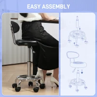 HOMCOM Adjustable Stool, Rolling Stool, 360° Rotate, with Backrest and Wheels, Black(m-7)