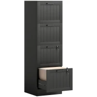 HOMCOM 4 Drawer Filing Cabinet with Lock, Office Storage Cabinet with Adjustable Hanging Bars for A4 Letter Size Files, Black(m-9)