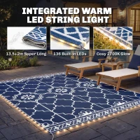 Outsunny Reversible Outdoor Rug Carpet with LED Lights, 10' x 8' PP Straw Rug with Carry Bag and Ground Stakes(m-5)