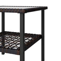 Outsunny Wicker Bistro Set, 3 Piece Patio Furniture Set with 2-Tier Glass Top Table, Cushions for Balcony, Porch, Beige(m-12)