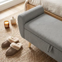HOMCOM Storage Ottoman, 59" Corduroy End of Bed Storage Bench for King Size Bed with Wooden Legs and Rolled Arms, Dark Grey(m-11)