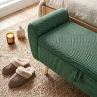 HOMCOM Storage Ottoman, 59" Corduroy End of Bed Storage Bench for King Size Bed with Wooden Legs and Rolled Arms, Dark Green(m-11)