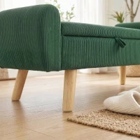 HOMCOM Storage Ottoman, 59" Corduroy End of Bed Storage Bench for King Size Bed with Wooden Legs and Rolled Arms, Dark Green(m-10)