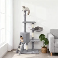PawHut 53" Cat Tree Tower, Kitten Activity Centre with Scratching Posts, Condo, Perches, Ladder, Hammock, Dangling Toys, Grey(m-8)