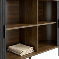 HOMCOM Fluted Sideboard Buffet Cabinet, 55" Mid Century Coffee Bar Cabinet with Sliding Doors and Adjustable Shelves, Black(m-12)