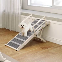 PawHut Dog Ramp, Folding Pet Ramp, 4 Adjustable Height from 15" to 19", Pet Stairs with Side Rails for Small to Large Dogs(m-8)