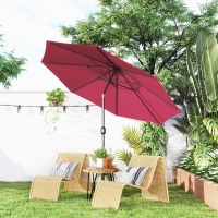 Outsunny 10' x 8' Round Market Umbrella, Patio Umbrella with Crank Handle and Tilt, Outdoor Parasol for Garden, Wine Red