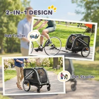 PawHut Dog Bike Trailer, 2-in-1 Dog Stroller with Universal Wheel Reflectors Flag, Grey(m-4)