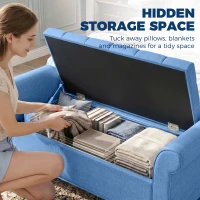 HOMCOM 47" Storage Ottoman Bench, Tufted End of Bed Bench with Rolled Arms, Safety Hinge, Wood Legs for Bedroom, Blue(m-4)