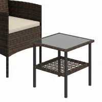 Outsunny Wicker Bistro Set, 3 Piece Patio Furniture Set with 2-Tier Glass Top Table, Cushions for Balcony, Porch, Khaki(m-9)