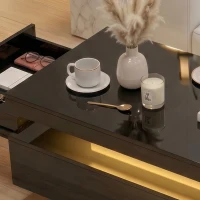 HOMCOM LED Coffee Table with Storage, 2-Tier Modern Center Table with 2 Drawers for Living Room, High Gloss Black(m-8)
