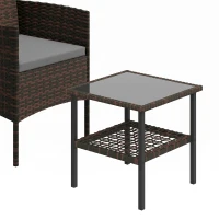 Outsunny Wicker Bistro Set, 3 Piece Patio Furniture Set with 2-Tier Glass Top Table, Cushions for Balcony, Porch, Dark Grey(m-11)