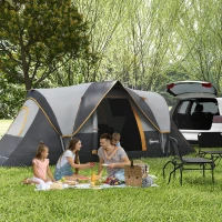 Outsunny 5-6 Person Family Tent, Outdoor Camping Tent with Lighting Hook, Carrying Bag for Camping, Hiking and Travelling, Cream(m-8)