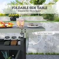 Outsunny Outdoor Grill Cart Table with Foldable Side Table, BBQ Grill Stand with Stainless Steel Top & Hooks, 45.7"x19.7", Black(m-7)
