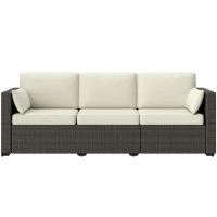 Outsunny 3-Seater Outdoor Sofa with Cushions, PE Rattan Conversation Patio Couch with Pillows for Garden, Poolside, Cream White(m-2)