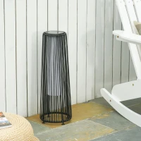 Outsunny Wicker Solar Floor Lamp, Decorative Outdoor Lamp with Auto On/Off LED Light, IP44 for Patio, Porch, Pathway, Black(m-1)