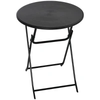 Outsunny Folding Outdoor Coffee Table, 23.6" Round Patio Table with Wood-Effect HDPE Top for Balcony, Garden, Backyard, Dark Grey(m-9)