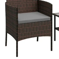 Outsunny Wicker Bistro Set, 3 Piece Patio Furniture Set with 2-Tier Glass Top Table, Cushions for Balcony, Porch, Dark Grey(m-12)
