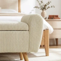 HOMCOM Storage Ottoman, 59" Corduroy End of Bed Storage Bench for King Size Bed with Wooden Legs and Rolled Arms, Beige(m-9)