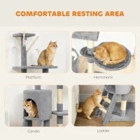 PawHut 53" Cat Tree Tower, Kitten Activity Centre with Scratching Posts, Condo, Perches, Ladder, Hammock, Dangling Toys, Grey(m-5)